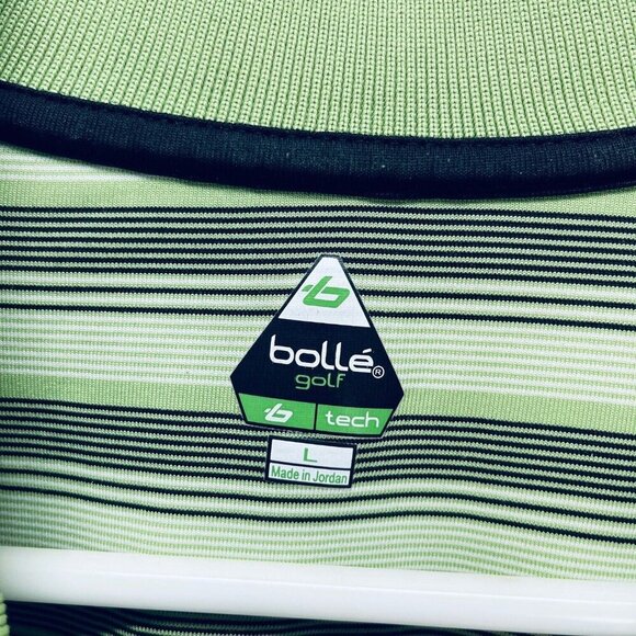 Bolle Golf Shirt Size L Tech Polo Green Stripe Performance Short Sleeve - Picture 5 of 9